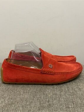 Gucci Mens Red Suede Driver Loafers Moccasins Made Italy Size 7